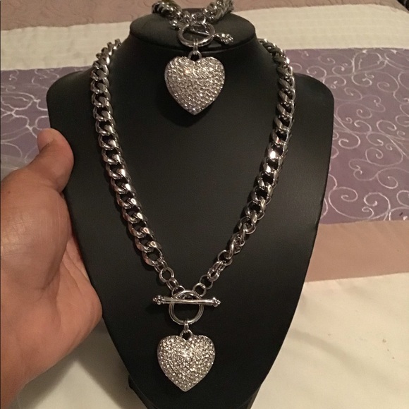 Silver Heart Necklace and Bracelet Set - Picture 1 of 1